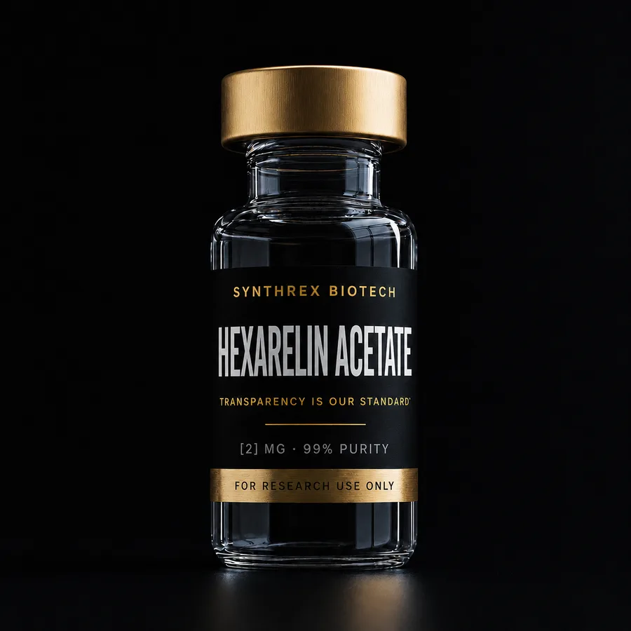 Hexarelin Acetate research vial — laboratory use only