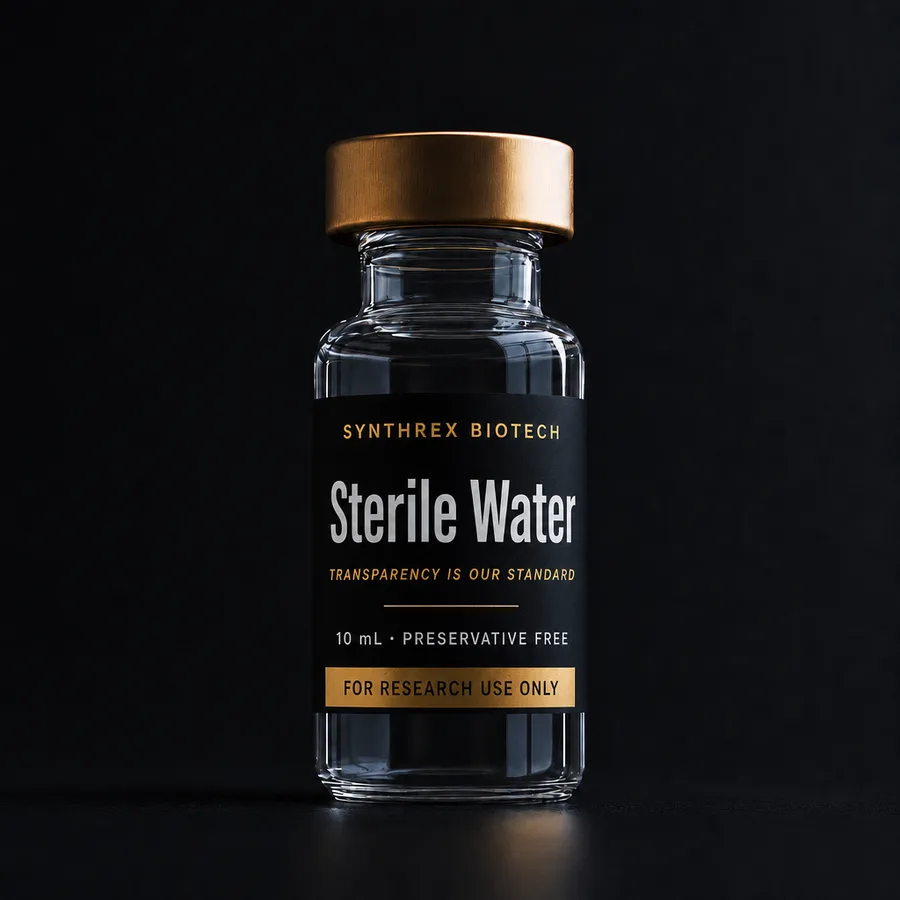 Sterile Water research vial — laboratory use only